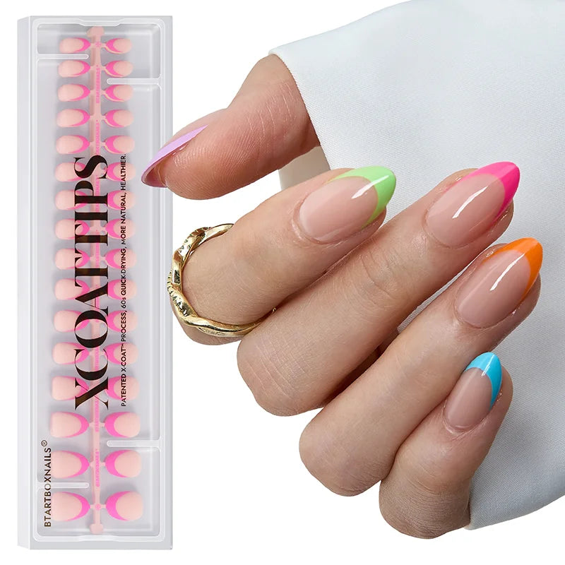 Short Almond Bright Pastel French Tips